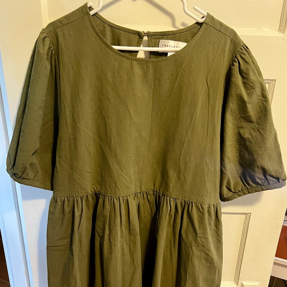 Tradlands Nico Ballon Sleeve Olive Green Dress